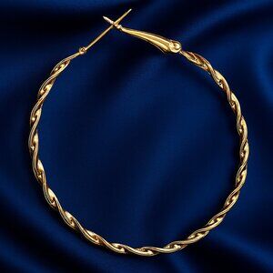 Elegant Gold Twisted Hoop Earrings – Classic Lightweight Fashion Jewelry - 1.75"